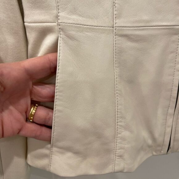 Hal Rubinstein Cream Leather Front Zipper Jacket.Size S - Picture 9 of 15